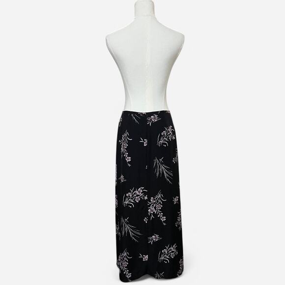 VTG 90s Petite Sophisticate Black & Purple Floral Spray Whimsy Maxi Skirt 8/M - Picture 6 of 7